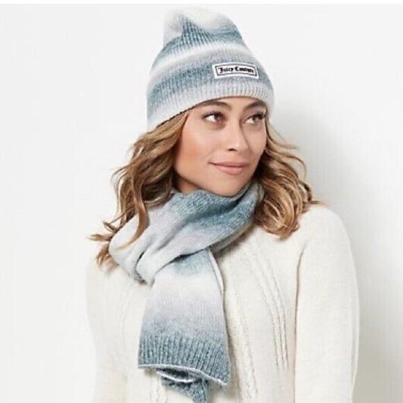 Juicy Couture Accessories - NWOT Juicy Couture Gray and White Wool Blend Scarf and Beanie Matching Set